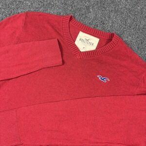 Vintage Y2K Men's Hollister Red V Neck Sweater Sz Medium Preppy Mallcore Logo‎